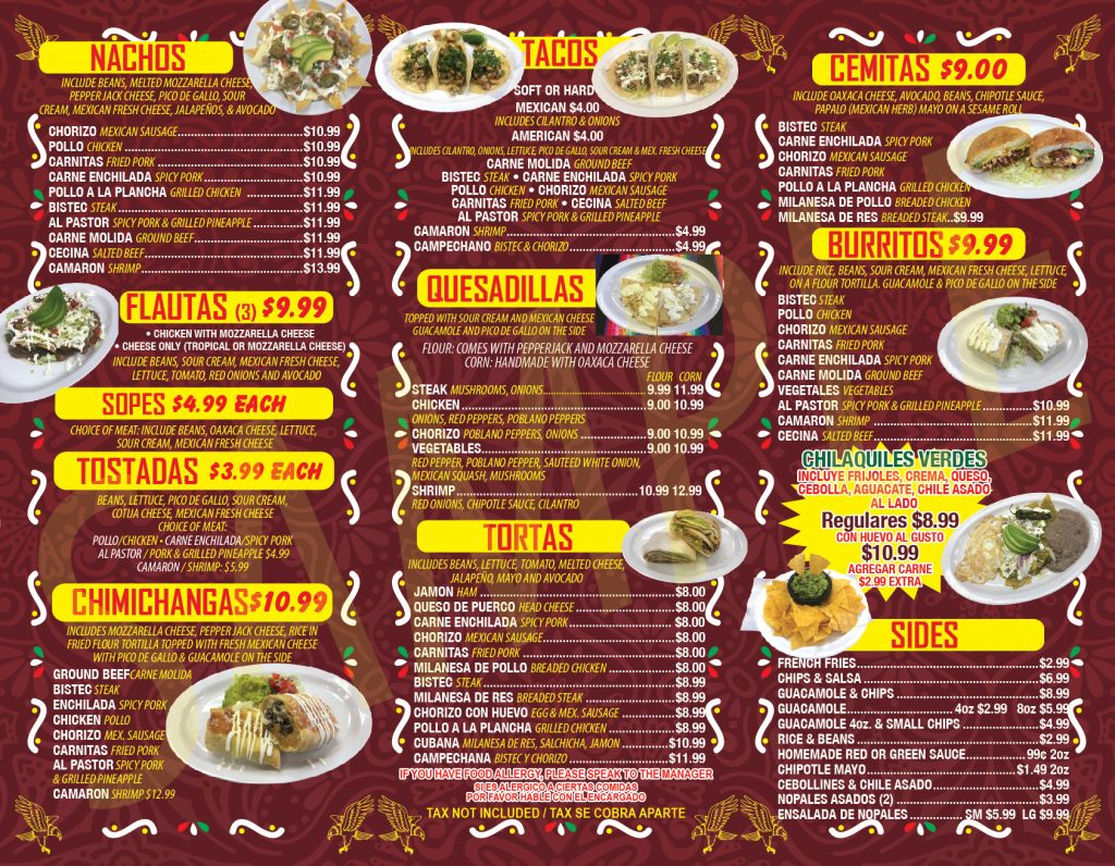 Menu - Aguilars Mexican Grocery